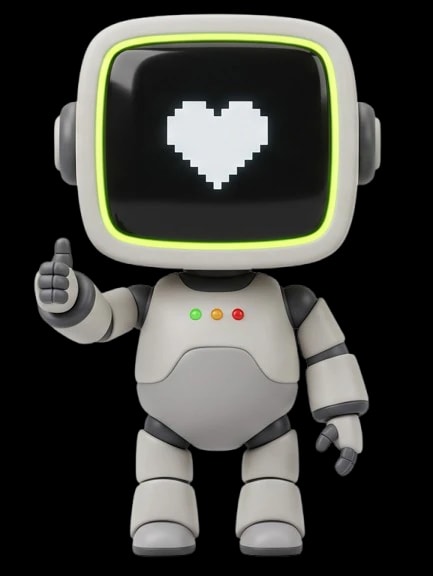 Whet robot with a heart on its screen, giving a thumbs up